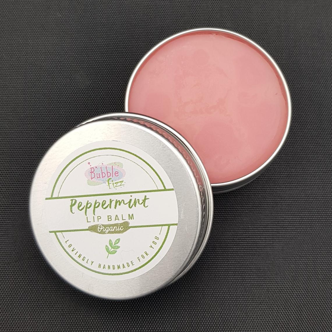 Close up of organic peppermint lib balm.
