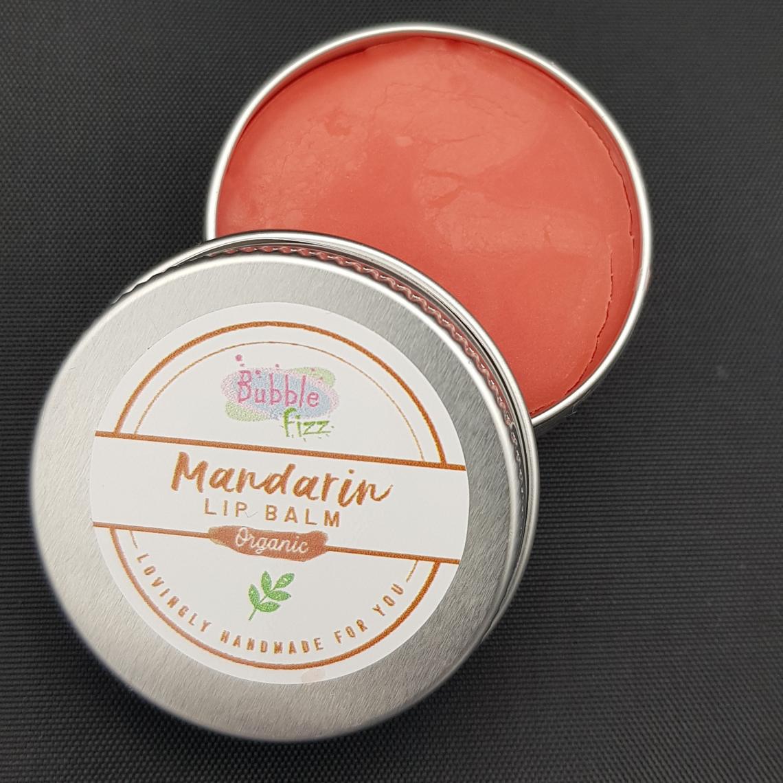 Close up of mandarin lip balm.