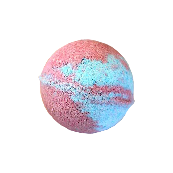 Close up of purple and blue bath bomb.